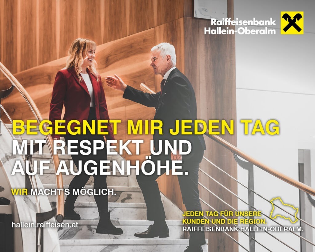 Sujet der Kampagne der Raiffeisenbank Hallein-Oberalm mit Andrea Tiefenbacher und Herbert Weiss