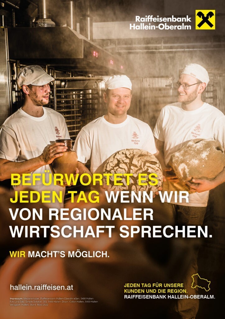 Sujet der Kampagne der Raiffeisenbank Hallein-Oberalm mit den Bäckern der Bäckerei Pföß aus Elsbethen in Salzburg