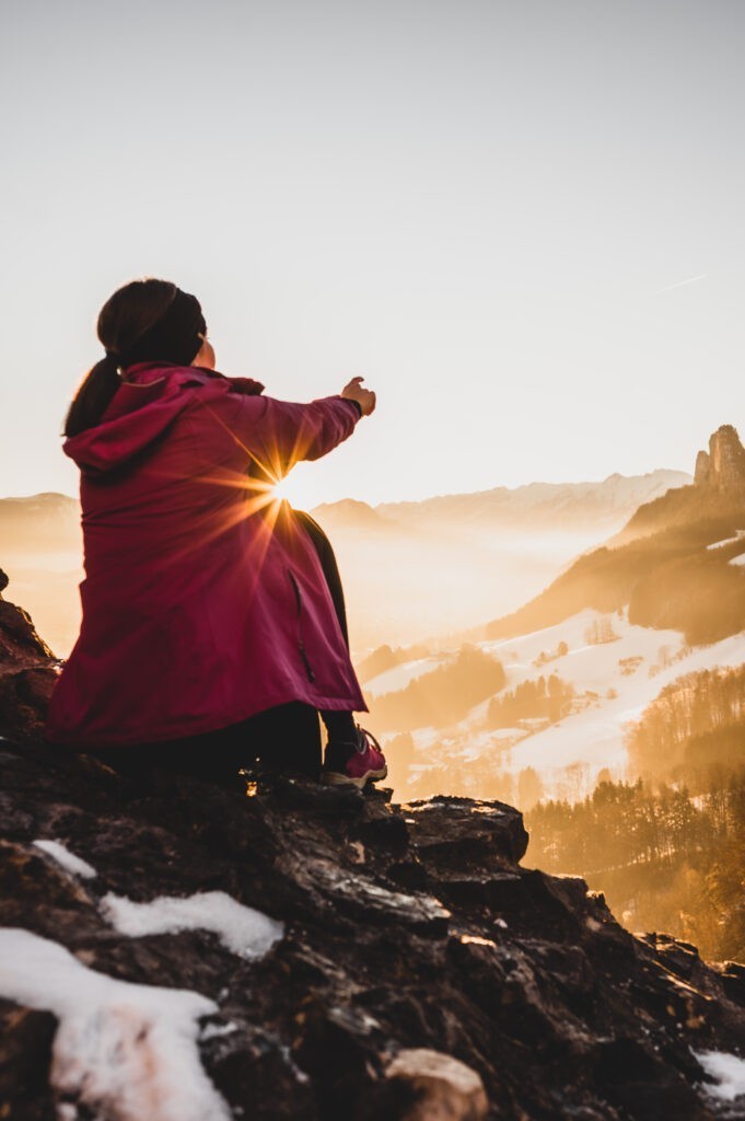 Sonnenaufgang in Hallein von Ruine Guetrat mit Blick zu den Barmsteinen